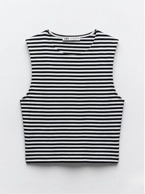 Zara Black & White Striped Crewneck Crop Top
